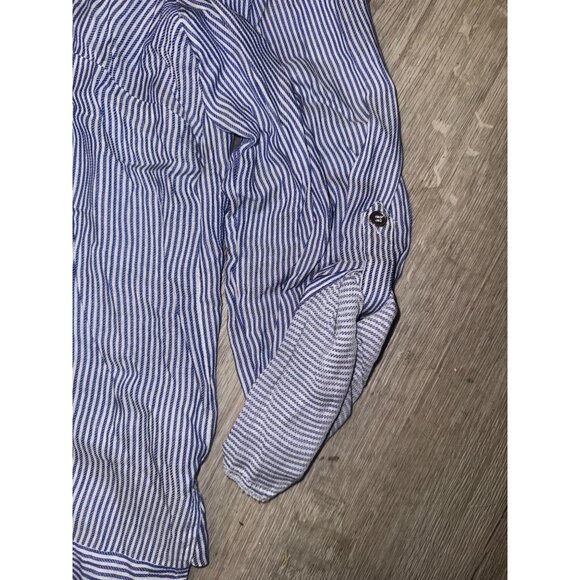 Blue & White Striped Button-Up Tunic Top By Cupio M - Picture 6 of 9